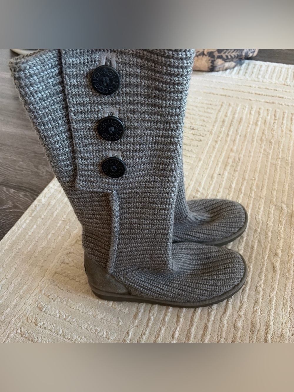 UGG Classic Cardy Tall Boots Women's Size 10 Gray Knit Mid Calf